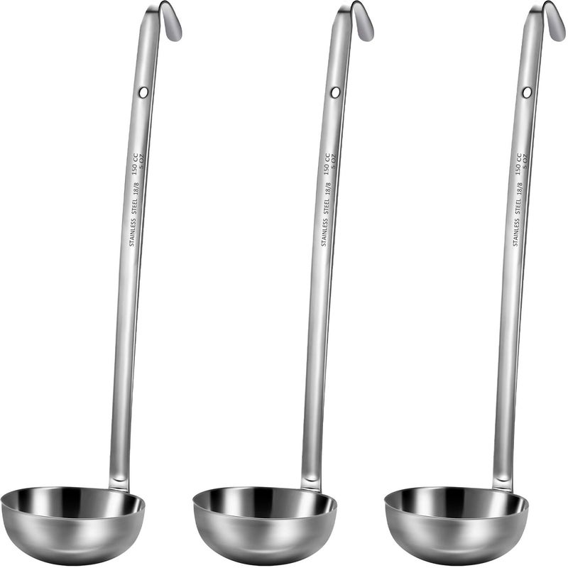 meekoo 3 Pieces Stainless Steel Ladle Soup Handle Ladle with Pouring Rim for Kitchen Cooking Soup Sauce(5 oz) - Image 1